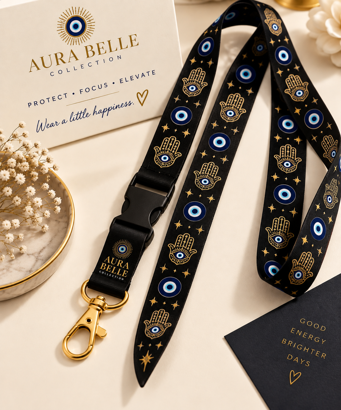 Aura Belle Signature Evil Eye Lanyard - Black