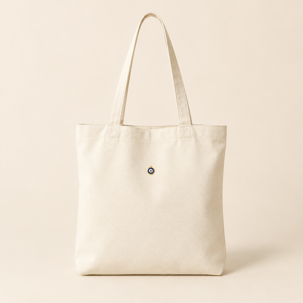 Ivory canvas Evil Eye tote concept