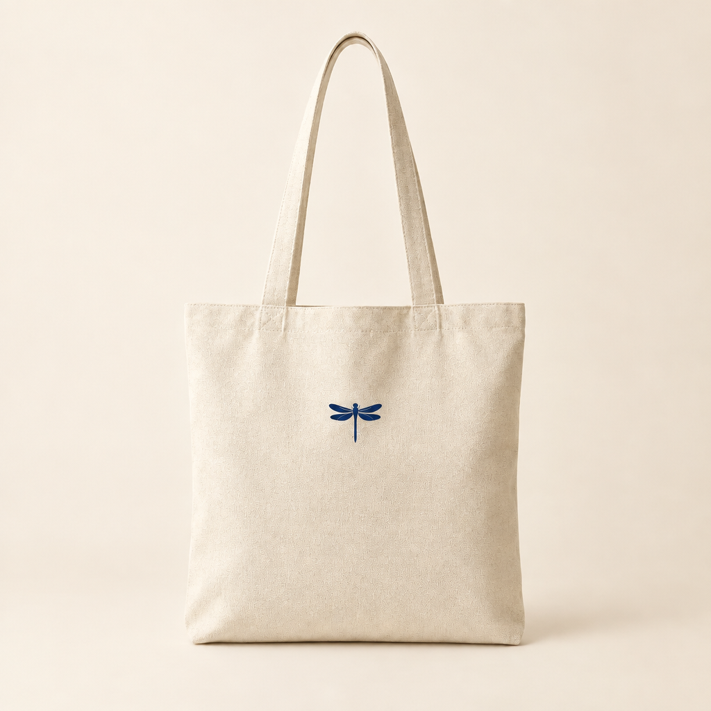 Dragonfly natural ivory canvas tote mockup