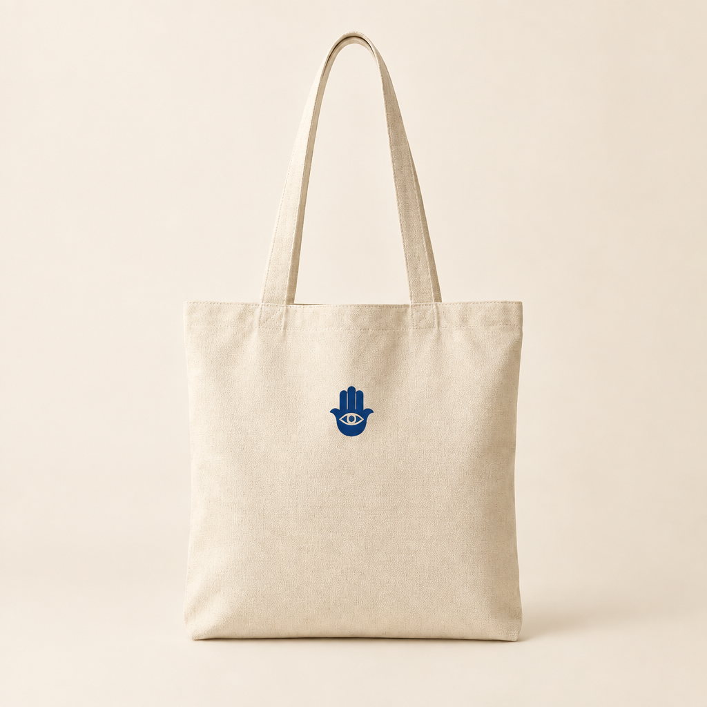 Hamsa natural ivory canvas tote mockup