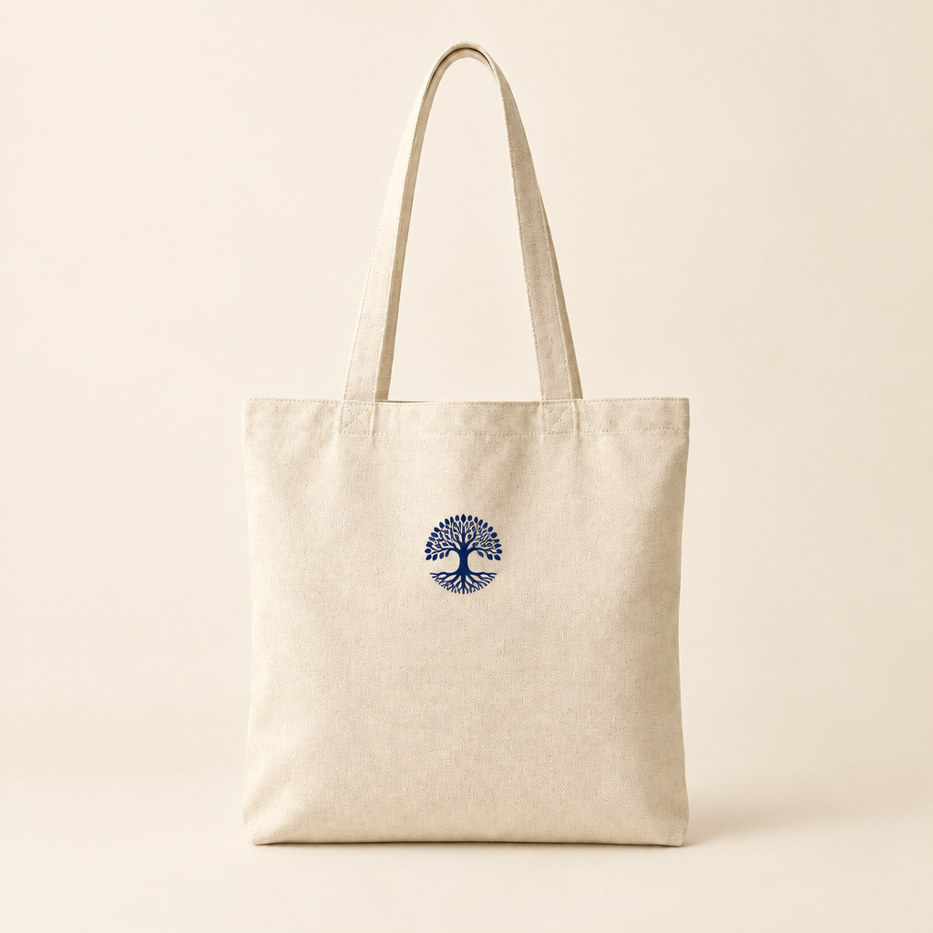 Tree of Life natural ivory canvas tote mockup