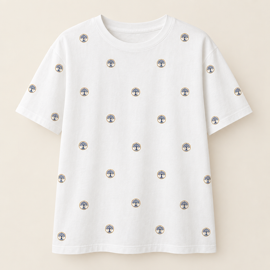White tee with tiny Trees of Life